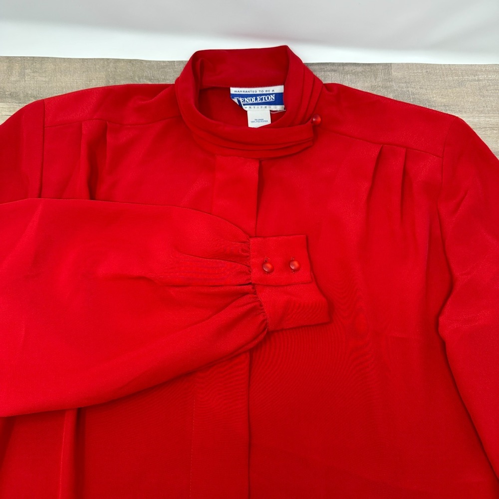 Pendleton 12 Petite Mock Neck Red Long Sleeve Blouse Top‎ Vintage 80s